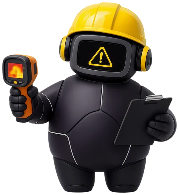 NOVY, el asistente de Inteligencia Artificial de NOVALTIR, con casco industrial y cámara termográfica de inspección